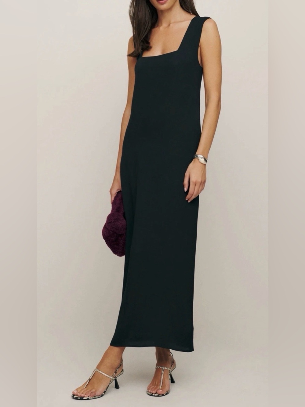 Reformation Vea Black Square Neck Maxi Dress Size 0 Minimalist